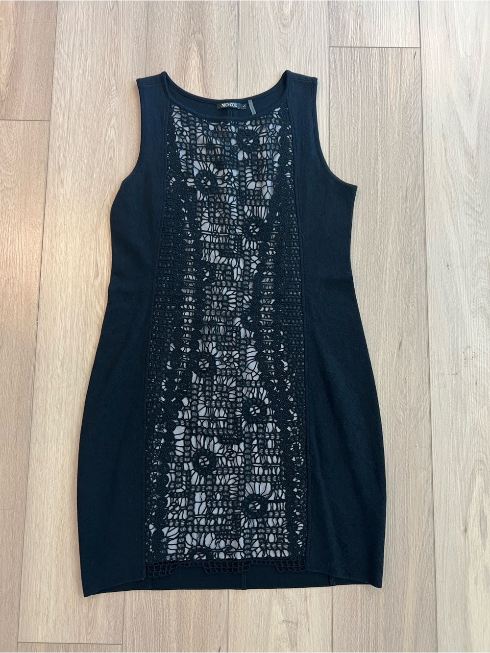 NIC+ZOE Black Crochet-Front Sleeveless Mini Dress. Size L